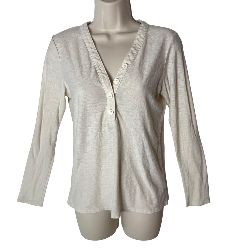 Standard James Perse Henley Top Sz 2 Cream Slub Knit Minimalist Estilo Button
